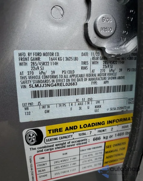 2024 Lincoln Navigator L z USA, uszkodzony, nr VIN 5LMJJ3NG4REL02683